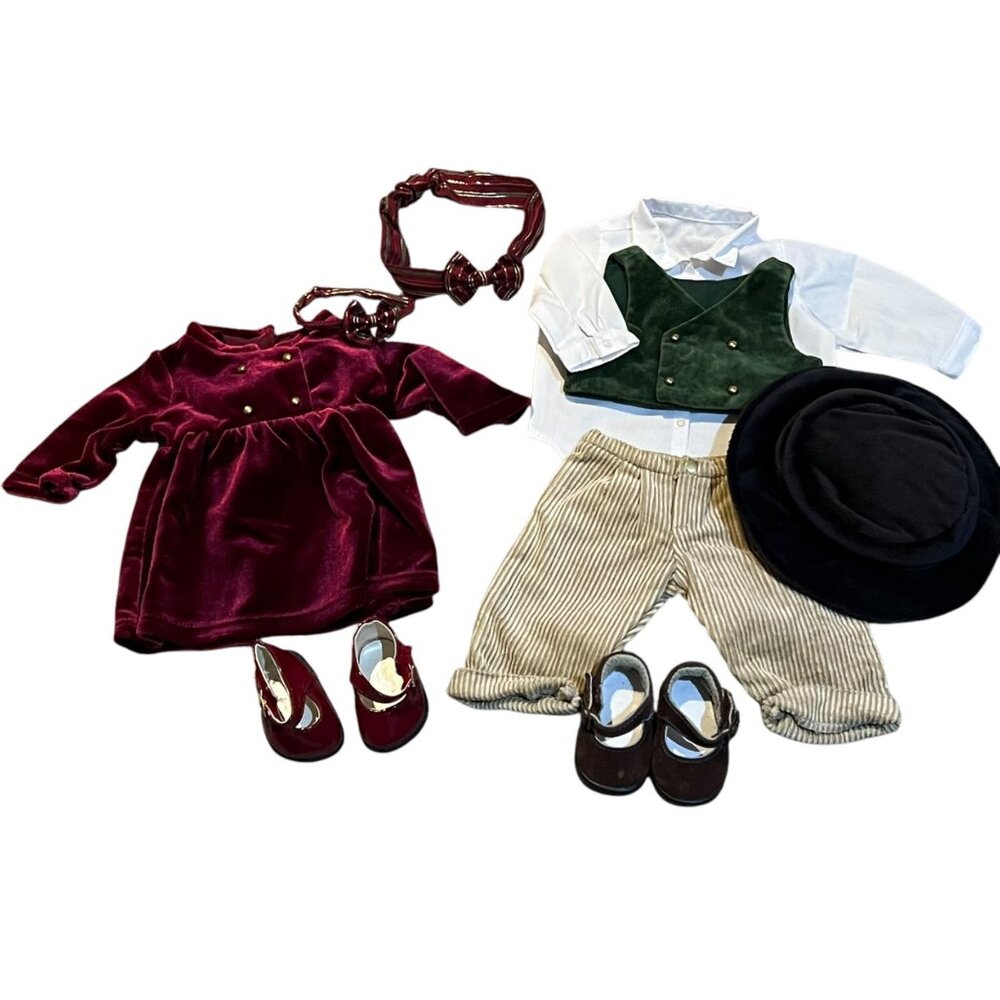 American Girl Bitty Baby Twins Boy/Girl Velvet Holiday Outfit Set
